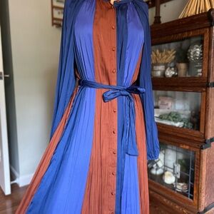 Anthropologie Meave Stunning silky blues and rust color dress